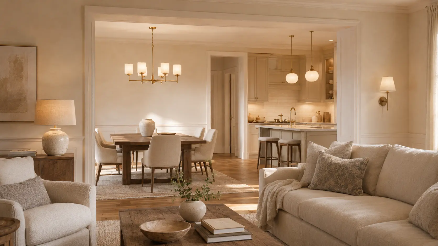 Considered living dining and kitchen interior