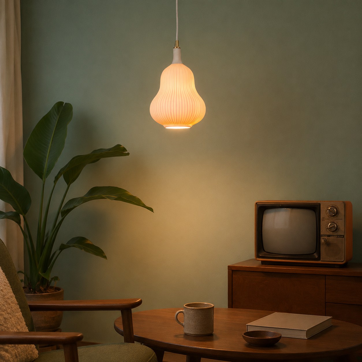 Ceramic pendant lamp in a living room